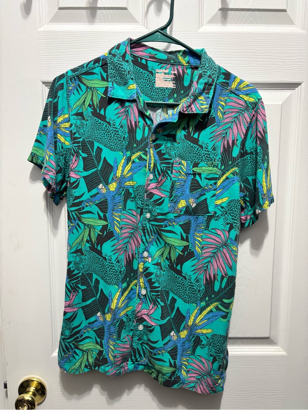 Cat & Jack Teal Tropical Print Short-Sleeve Button-Down Shirt
